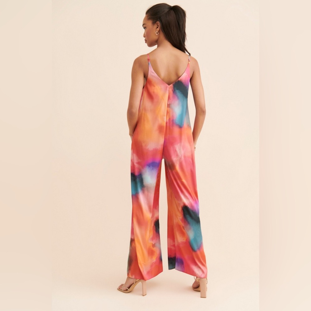 Anthropologie Satin Multicolor Tie-Dye Jumpsuit - Picture 4 of 5